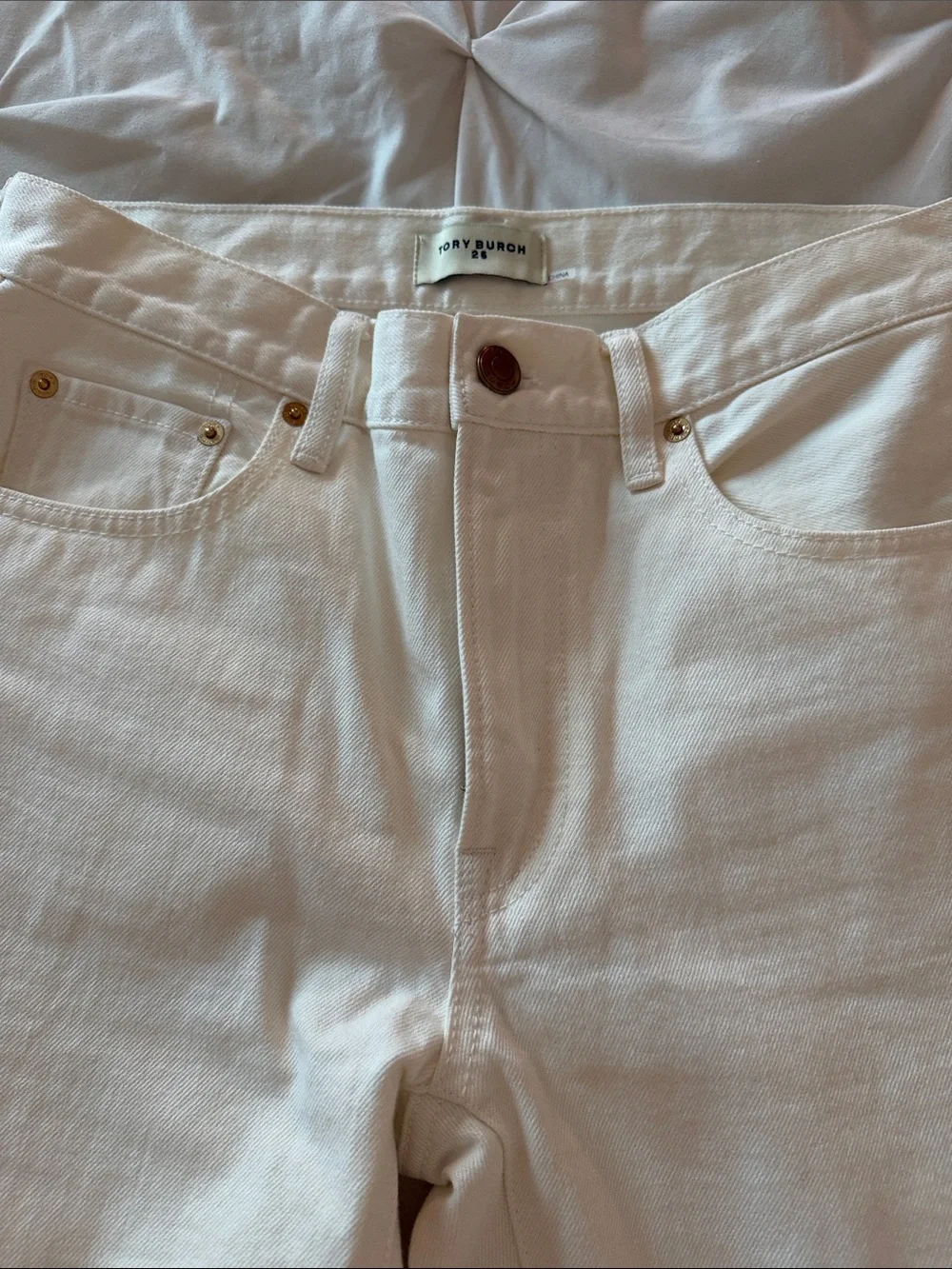 Tory Burch Cream High-Rise Straight Jeans
